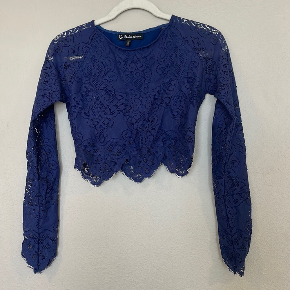 For Love & Lemons navy lace long sleeve crop top